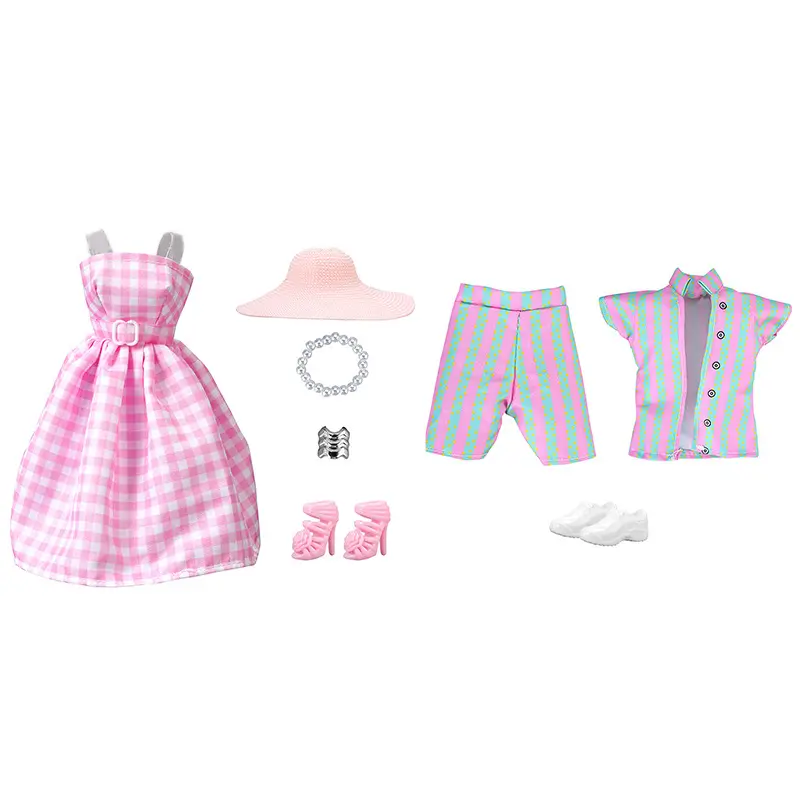 30cm 11-inch Doll Clothes Checkered Dress Sequin Top Pants Striped Clothing Accessories Girls Toys Gift