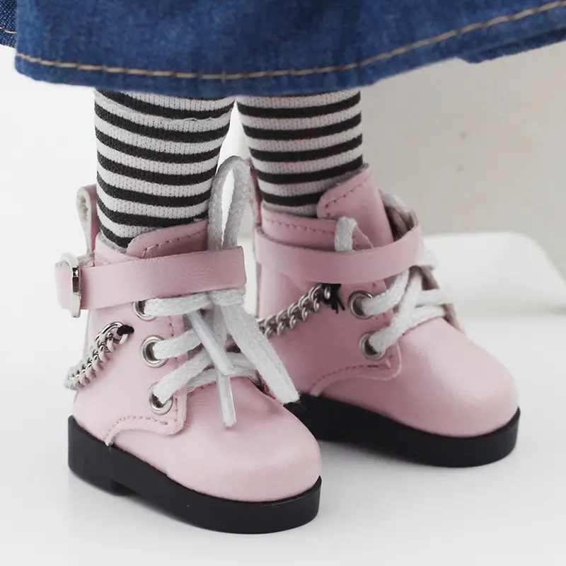 Mini Doll Shoes Chain Shoes High-top PU Shoes For American Paola Reina Doll&1/6 BJD Blythe EXO Doll Boots Girl`s Gift