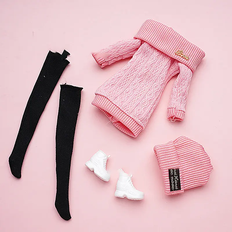1Set 30cm Doll's Clothes Suit Dress Up Accessories Sweater Hat Stockings Suit Girl Play House Toy