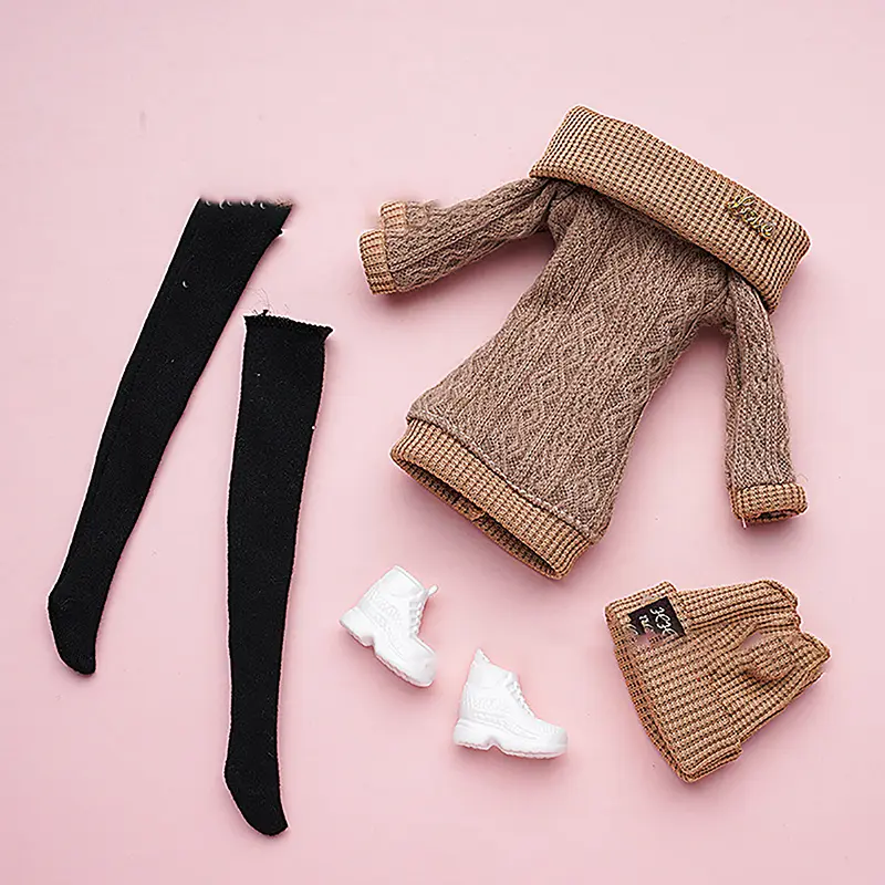 1Set 30cm Doll's Clothes Suit Dress Up Accessories Sweater Hat Stockings Suit Girl Play House Toy