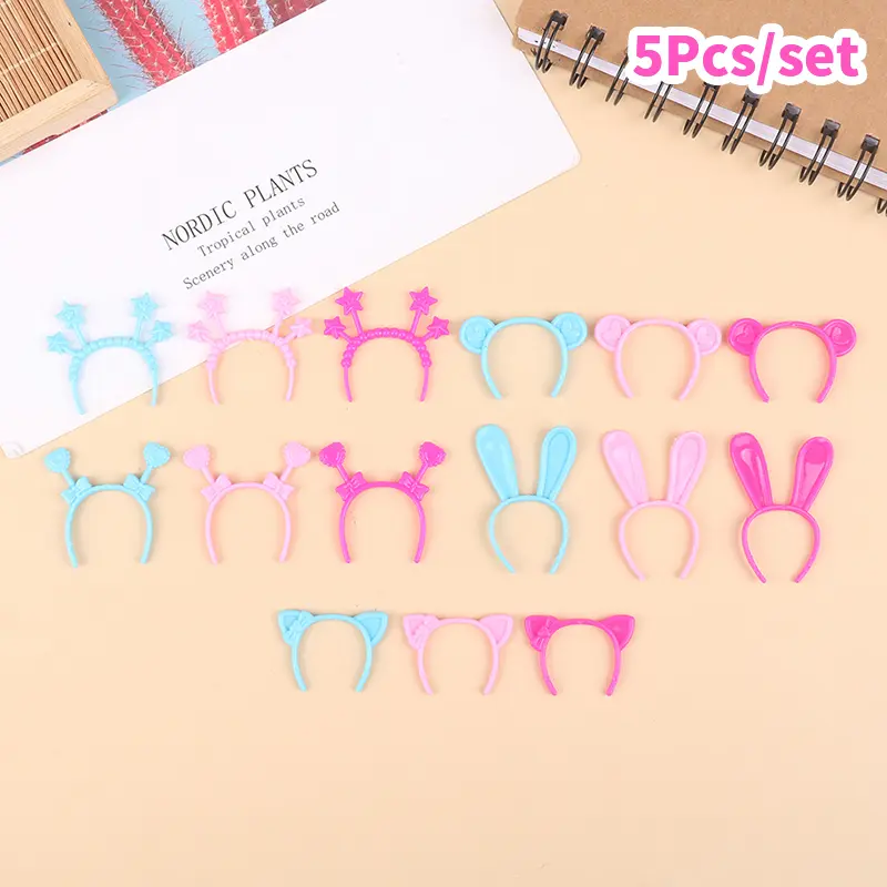 5Pcs Dollhouse Miniature Headband Rabbit/Cat/Bear Ear Head Band Doll Mini Hairwear Hair Accessories for 30cm Doll