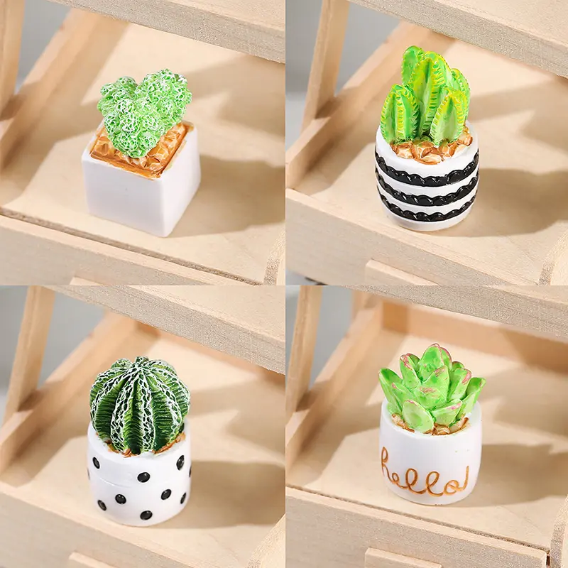 1/4Pcs 1:12 Dollhouse Miniature Plant Potted Succulent Pot Cactu Micro Landscape Model Home Garden Decor Toy
