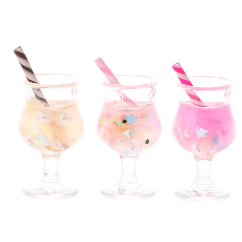 2Pcs Mini Drink Cups Model Pretend Play Mini Food Doll Accessories Fit Play House Toy Dollhouse Miniature