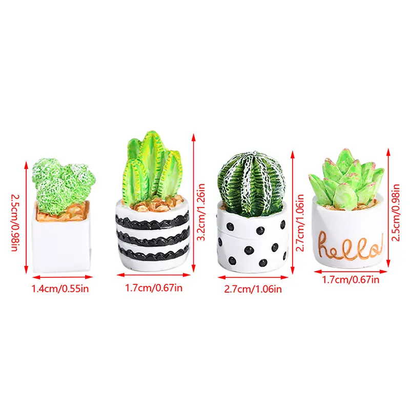 1/4Pcs 1:12 Dollhouse Miniature Plant Potted Succulent Pot Cactu Micro Landscape Model Home Garden Decor Toy