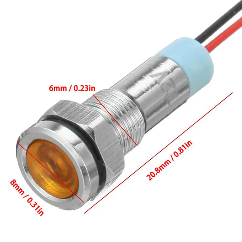 5PCS Yellow Blue Green White Red IP67 Waterproof LED Metal Indicator Light Dash Dashboard Panel Warning Lamp 6mm 12V-24V