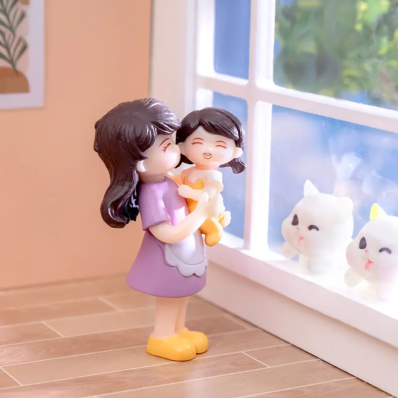 1pc Miniatures Figurines Mother's Day Mother And Daughter Figure Doll Micro Landscape DIY Home Desktop Decoration Ornaments