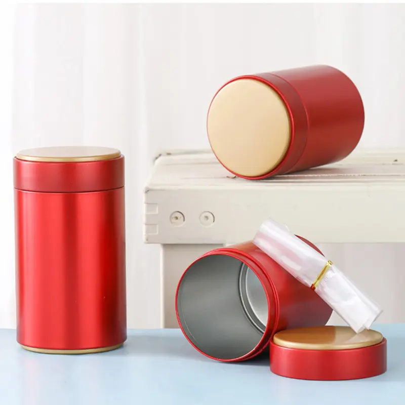 Portable Tea Box Solid Color Tea Sealed Box Teaware Storage Container Tinplate Can Coffee Sugar Box Kitchen Storage