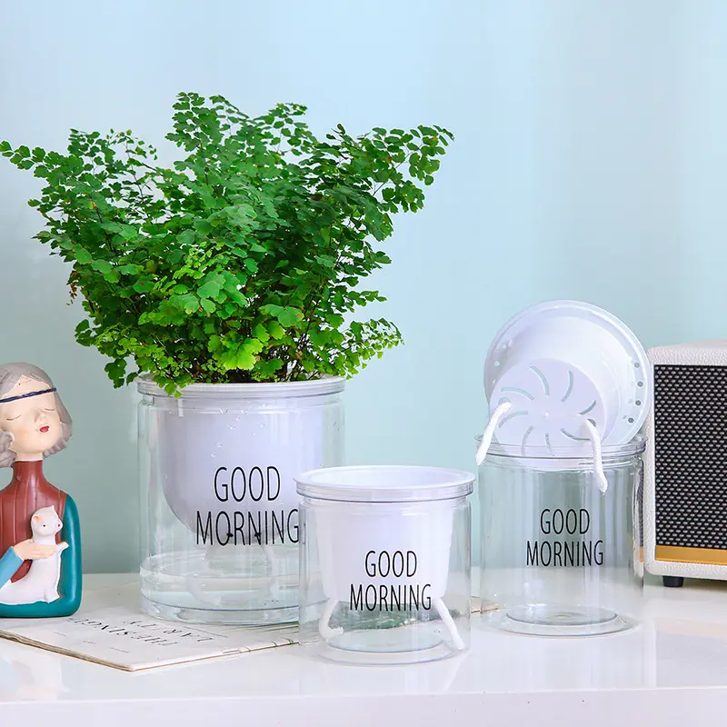 Lazy Hydroponic Flower Pot Automatic Water-Absorbing Flowerpot Transparent Double Layer Plastic Self Watering Planter Office