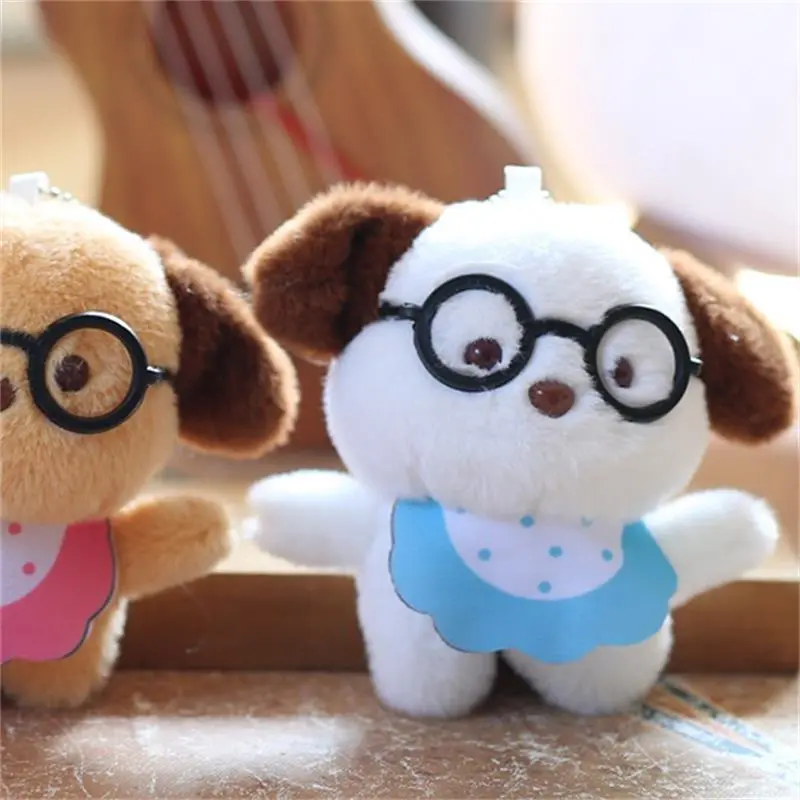 Funny Cute Scarf Glasses Dog Plush Doll Soft Ragdoll Keychain Pendant Bag Hanging Ornaments Keyring Stuffed Toy Kids Gifts