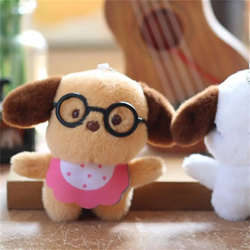 Funny Cute Scarf Glasses Dog Plush Doll Soft Ragdoll Keychain Pendant Bag Hanging Ornaments Keyring Stuffed Toy Kids Gifts