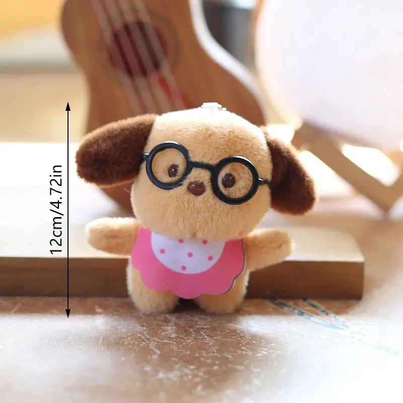 Funny Cute Scarf Glasses Dog Plush Doll Soft Ragdoll Keychain Pendant Bag Hanging Ornaments Keyring Stuffed Toy Kids Gifts