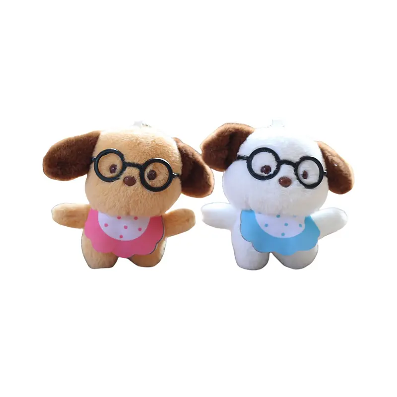 Funny Cute Scarf Glasses Dog Plush Doll Soft Ragdoll Keychain Pendant Bag Hanging Ornaments Keyring Stuffed Toy Kids Gifts