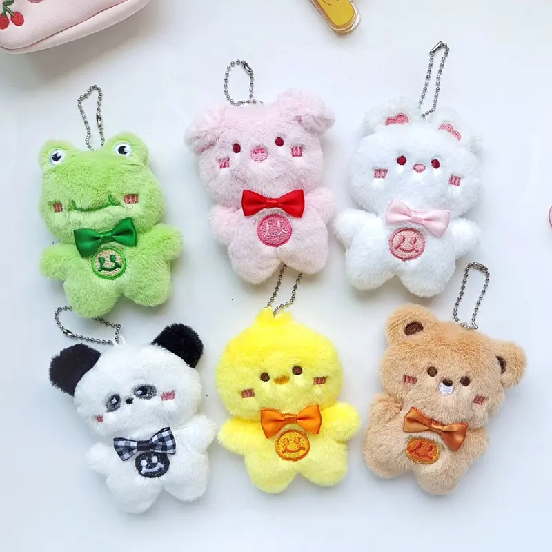 Cute Animal Plush Toy Cartoon Bear Frog Panda Pig Rabbit Pendant Soft Stuffed Doll Keychain Backpack Keyring Decor