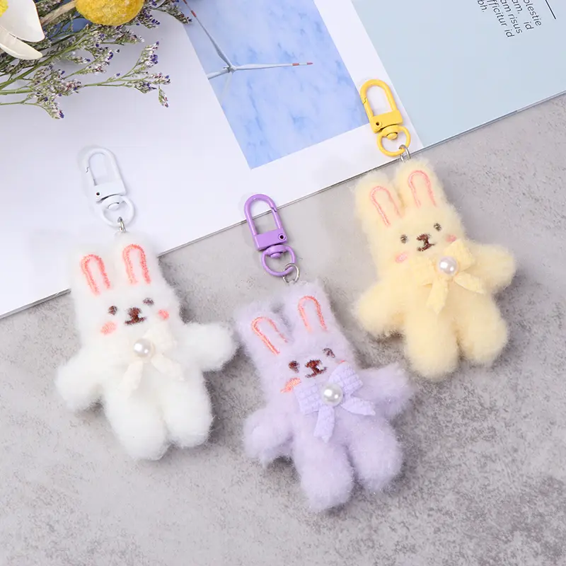 Bowknot Rabbit Plush Pendant Cartoon Bunny Keychain Soft Stuffed Doll Car Key Ring Backpack Bag Decor