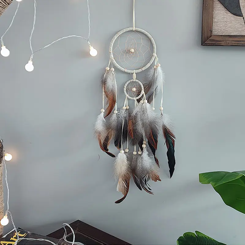1Pc Indian Dream Catcher With Brown Feathers Wall Hanging Dream Catcher Bedroom Accessories Wind Chime Dream Catcher Home Decor