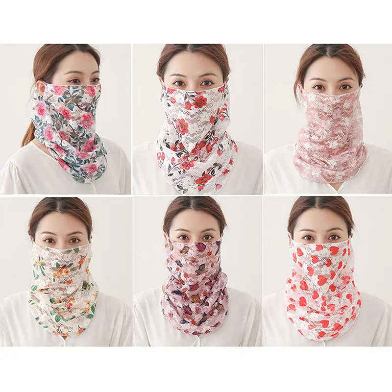 UV Protection Mask Flower Pattern Ear Hanging Sunscreen Neck Wrap Cover Bandana Scarf Women Sun Blocking Mask