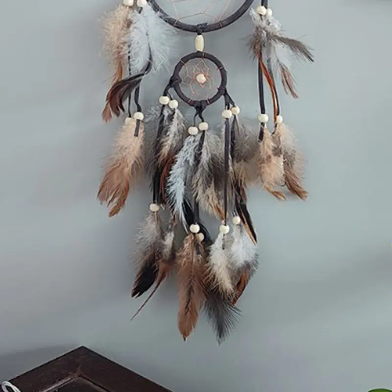 1Pc Indian Dream Catcher With Brown Feathers Wall Hanging Dream Catcher Bedroom Accessories Wind Chime Dream Catcher Home Decor