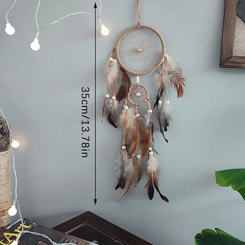 1Pc Indian Dream Catcher With Brown Feathers Wall Hanging Dream Catcher Bedroom Accessories Wind Chime Dream Catcher Home Decor