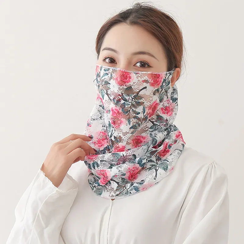 UV Protection Mask Flower Pattern Ear Hanging Sunscreen Neck Wrap Cover Bandana Scarf Women Sun Blocking Mask