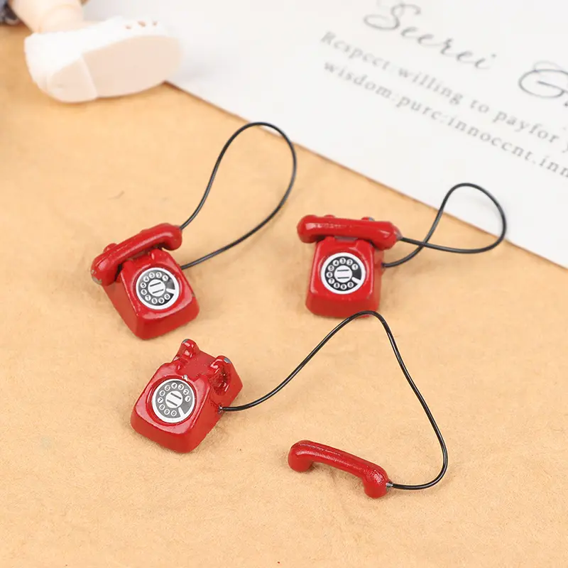 Dollhouse Mini Ornaments Simulated Fixed Telephone Dolls Houses Furniture Decor