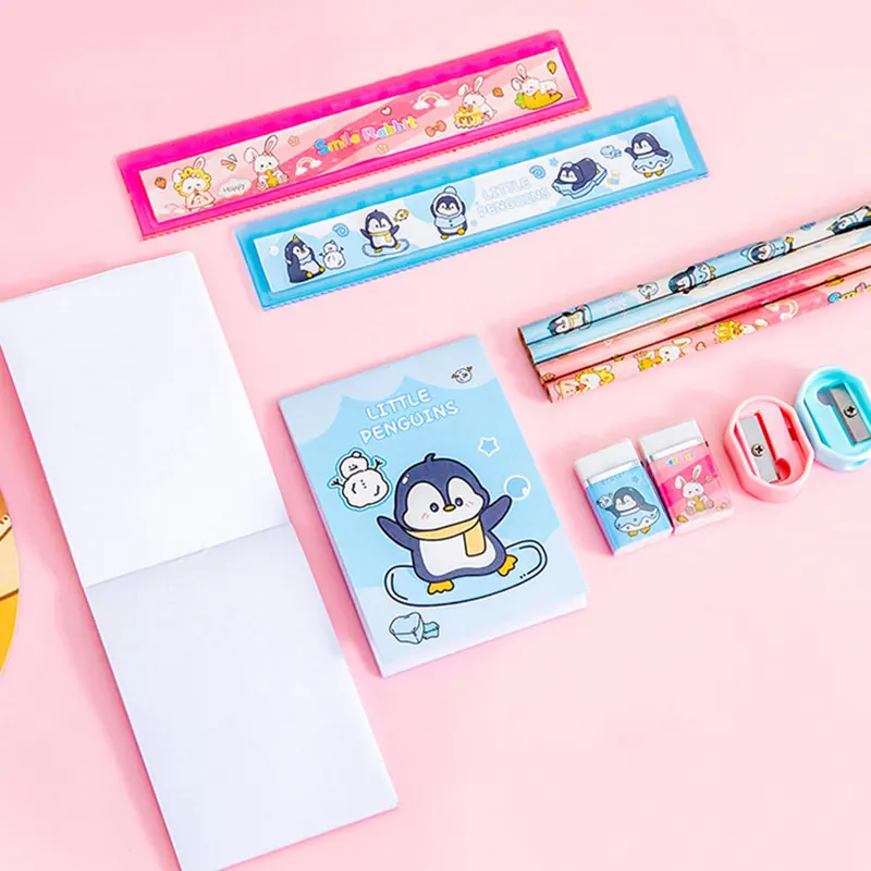 2Set Cartoon Cute Animals Surprise Stationery Set Portable Elementary School Children Supplies Kids Gifts
