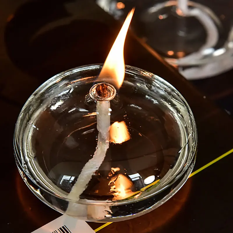 Handmade Oblate Transparent Glass Candlestick Oil Lamp With Wick Dinner Table Candle Rustic Christmas Home Decoration