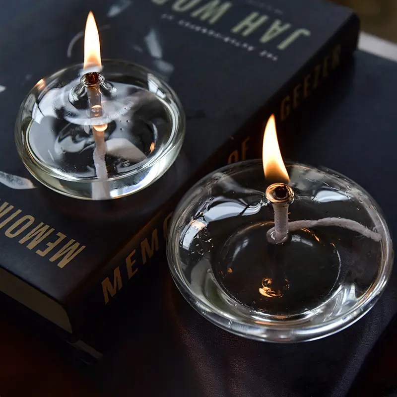Handmade Oblate Transparent Glass Candlestick Oil Lamp With Wick Dinner Table Candle Rustic Christmas Home Decoration