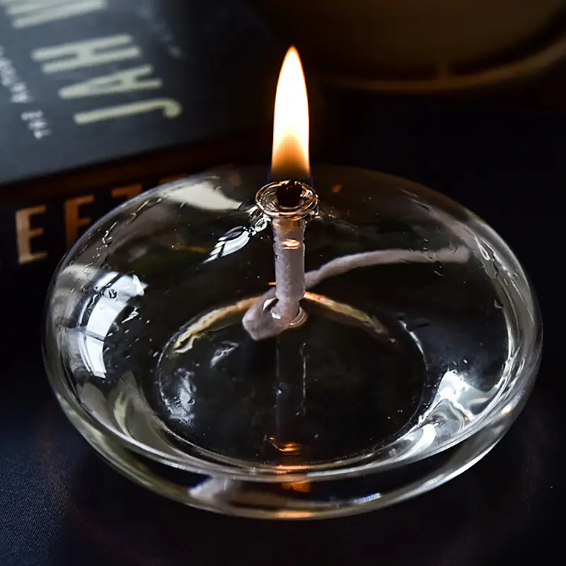 Handmade Oblate Transparent Glass Candlestick Oil Lamp With Wick Dinner Table Candle Rustic Christmas Home Decoration