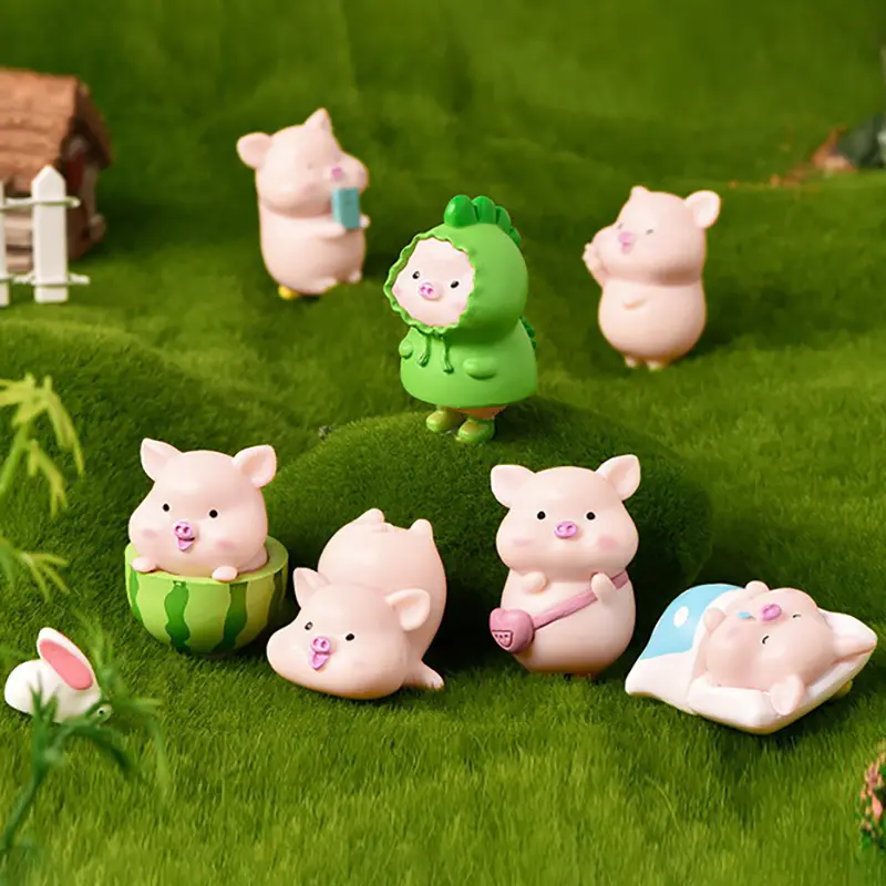 Mini Cute Pig Figurine Animal Model Moss Micro Landscape Home Decor Miniature Fairy Garden Decoration Accessories