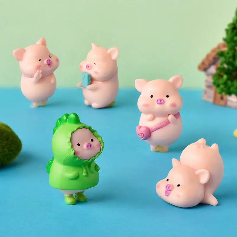 Mini Cute Pig Figurine Animal Model Moss Micro Landscape Home Decor Miniature Fairy Garden Decoration Accessories