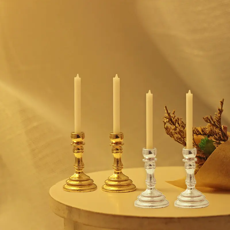 1Pair Miniature Candle 1:12 Dollhouse Miniature Candle Holder Candlestick Candelabra Model Home Decor Toy Doll House Accessories