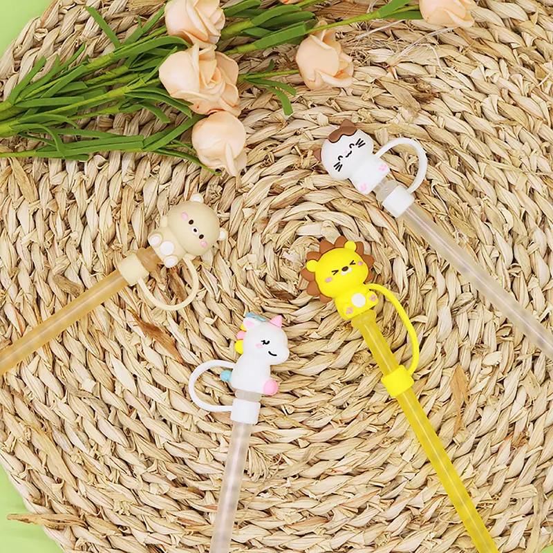 Silicone Sealing Straw Plug Reusable Drinking Dust Cap Cartoon Plugs Tips Cover Suit Kitchen Cup DIY Accesso