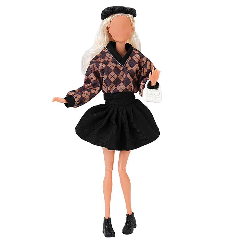 5 Styles For 30cm Doll Fashionable Plaid Clothes Outfit Dress Skirt Hat Bag Set Accessories Christmas Birthday Toy For Girls