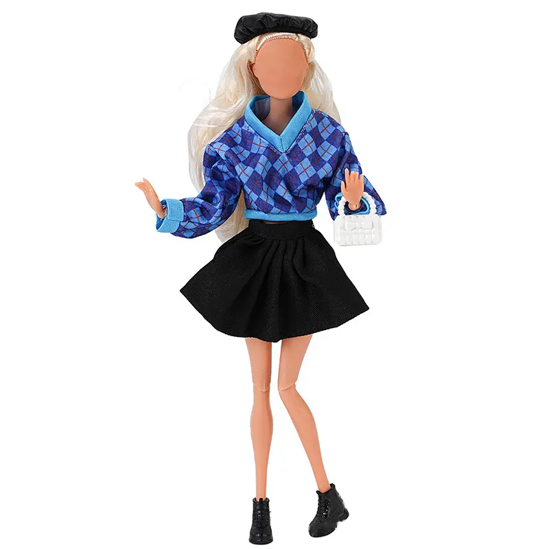 5 Styles For 30cm Doll Fashionable Plaid Clothes Outfit Dress Skirt Hat Bag Set Accessories Christmas Birthday Toy For Girls