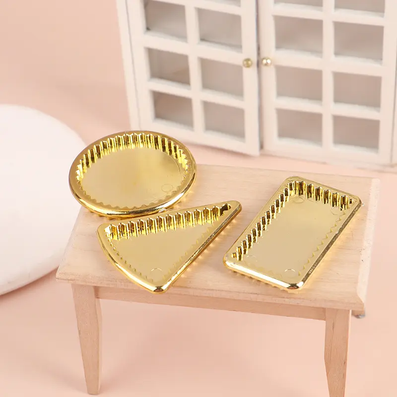 1/12 Dollhouse Golden Dish Tray Model Miniature Kitchen Food Plates Dolls House Decoration Accessories