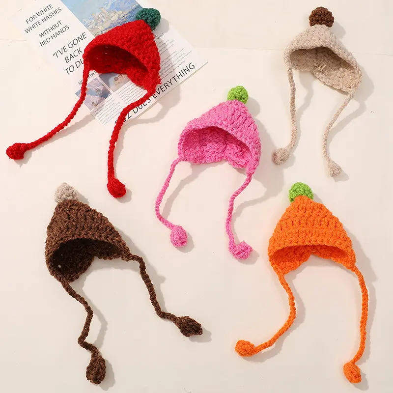 Cute Doll House Doll Hat Mini Straps Handmade Woven Hook Knitted Woolen Head Covers Cartoon DIY Doll Decoration Toy For Children