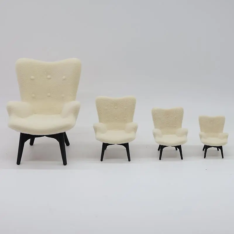 1 Piece 1/12 Dollhouse Mini Plush Sofa Chair Side Table Furniture Model Decor Simulation Single Person Sofa