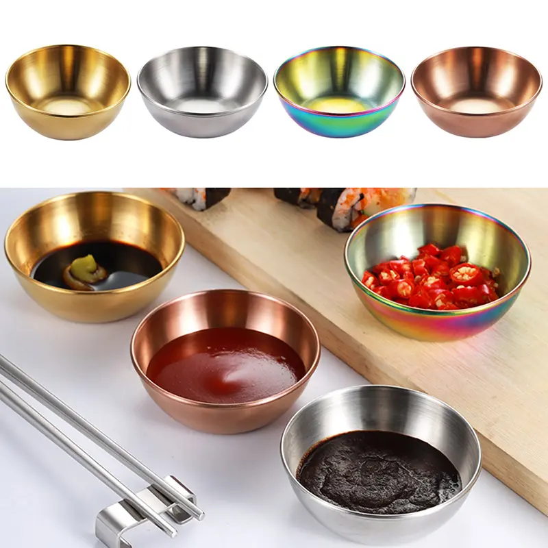 Stainless Steel Soy Sauce Dish Round Small Dish Golden Sauce Seasoning Dish Home Hotel Kitchen Japanese Dipping Sauce Dish