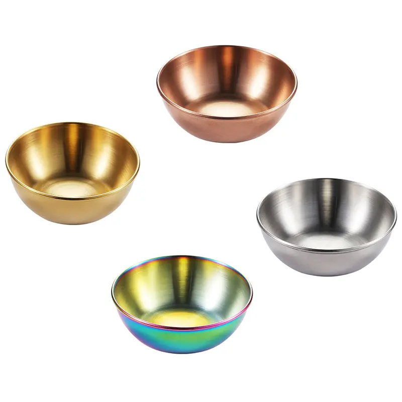 Stainless Steel Soy Sauce Dish Round Small Dish Golden Sauce Seasoning Dish Home Hotel Kitchen Japanese Dipping Sauce Dish