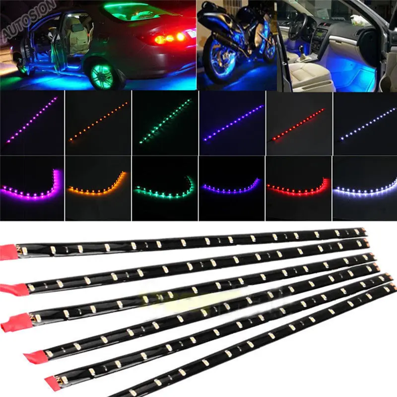 6PCS Waterproof 15 SMD DC 12V Motor LED Strip Underbody Light For Car Motorcycle