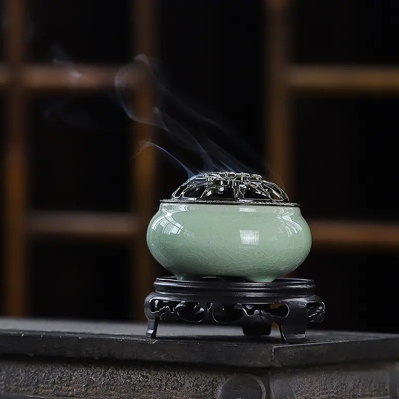 Ceramic Ice Cracking Incense Burner Coil Cone Stick Incense Burner Holder Home Ornaments Japanese Incense Burners Zen Decor