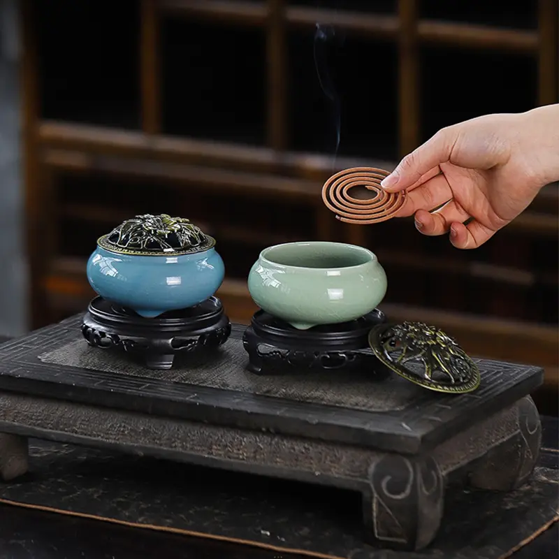 Ceramic Ice Cracking Incense Burner Coil Cone Stick Incense Burner Holder Home Ornaments Japanese Incense Burners Zen Decor