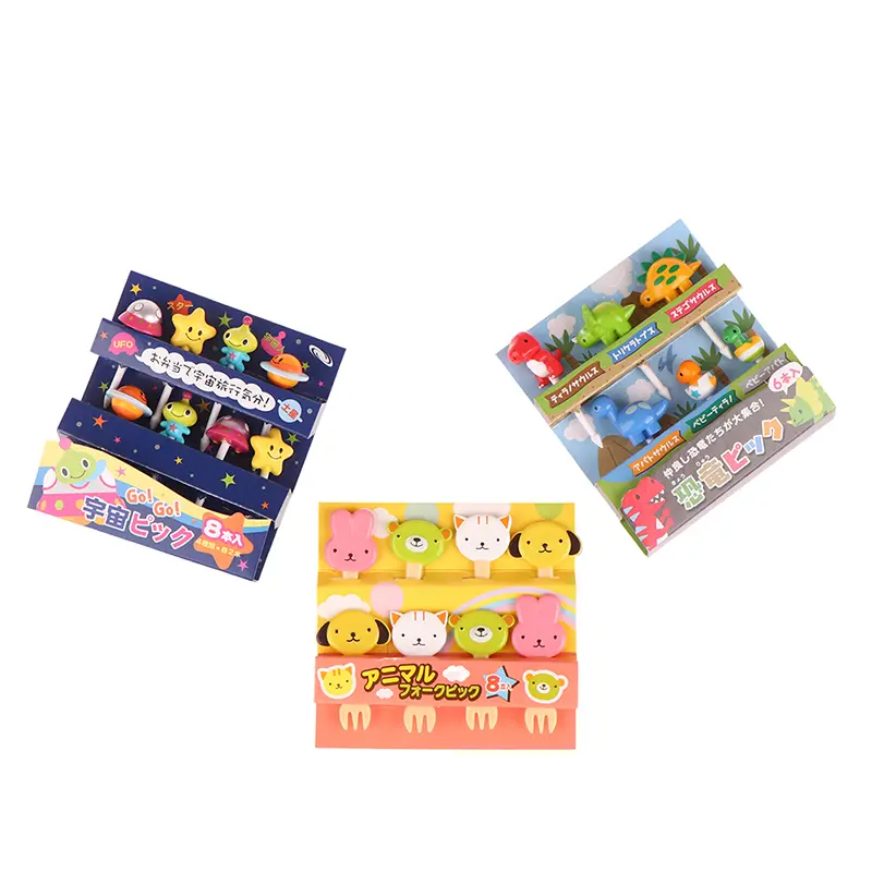 6/8Pcs Kids Fruit Picks Needle Stick Toothpicks Mini Creative Fruit Cake Dessert Food Forks Lunch Box Decor Bento Accessories