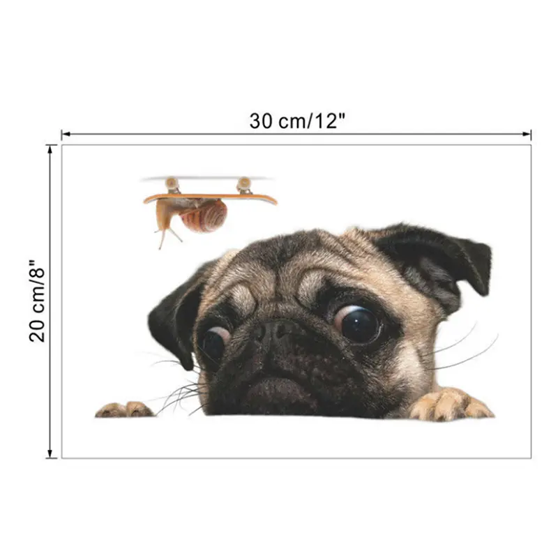 3D Pug Snail Car Sticker Pug Dogs Snail Car Sticker Cartoon Car Styling Wall Home Glass Window Door Laptop Truck Vinyl Decals