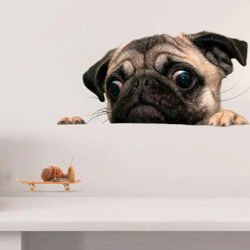 3D Pug Snail Car Sticker Pug Dogs Snail Car Sticker Cartoon Car Styling Wall Home Glass Window Door Laptop Truck Vinyl Decals