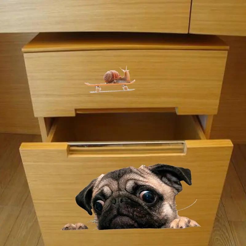 3D Pug Snail Car Sticker Pug Dogs Snail Car Sticker Cartoon Car Styling Wall Home Glass Window Door Laptop Truck Vinyl Decals