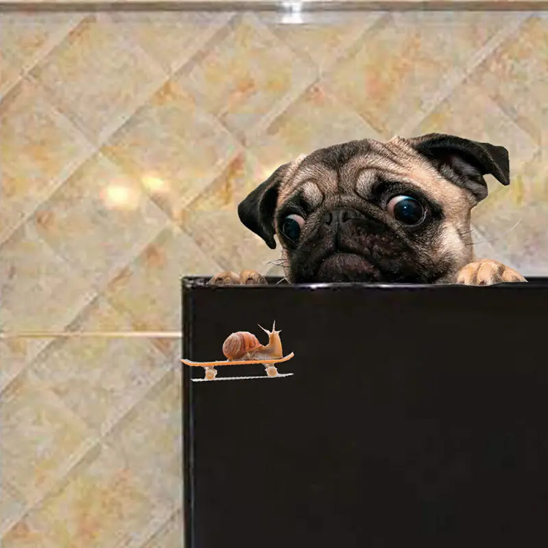 3D Pug Snail Car Sticker Pug Dogs Snail Car Sticker Cartoon Car Styling Wall Home Glass Window Door Laptop Truck Vinyl Decals