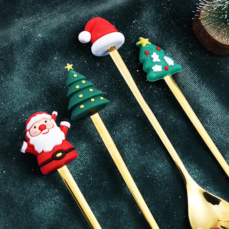 4PCS/6PCS Christmas Gift Cutlery Spoon Fork Set Elk Christmas Tree Decoration Dessert Spoon Fruit Fork Coffee Spoon Cutlery Gift