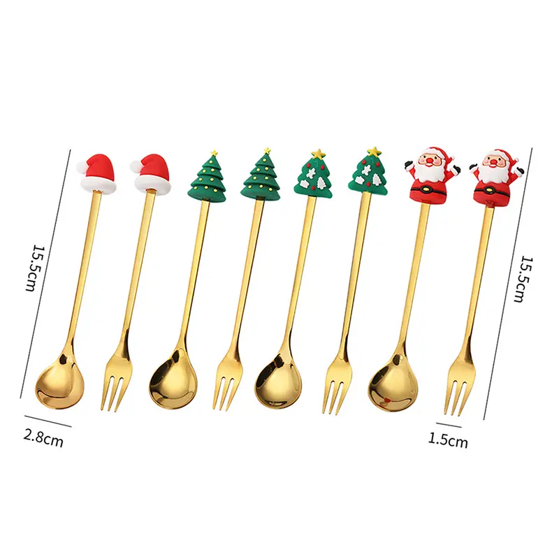 4PCS/6PCS Christmas Gift Cutlery Spoon Fork Set Elk Christmas Tree Decoration Dessert Spoon Fruit Fork Coffee Spoon Cutlery Gift