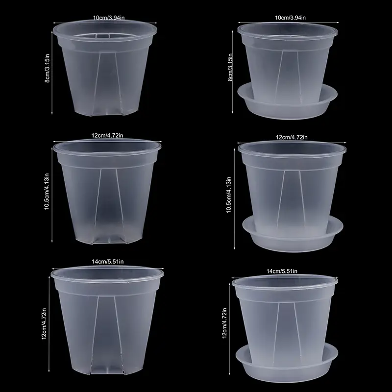 1Pc Clear Flower Pot Planter With Tray 10cm/12cm/14cm PP Transparent Flower Pot Orchid Pot With Holes For Home Office Desk
